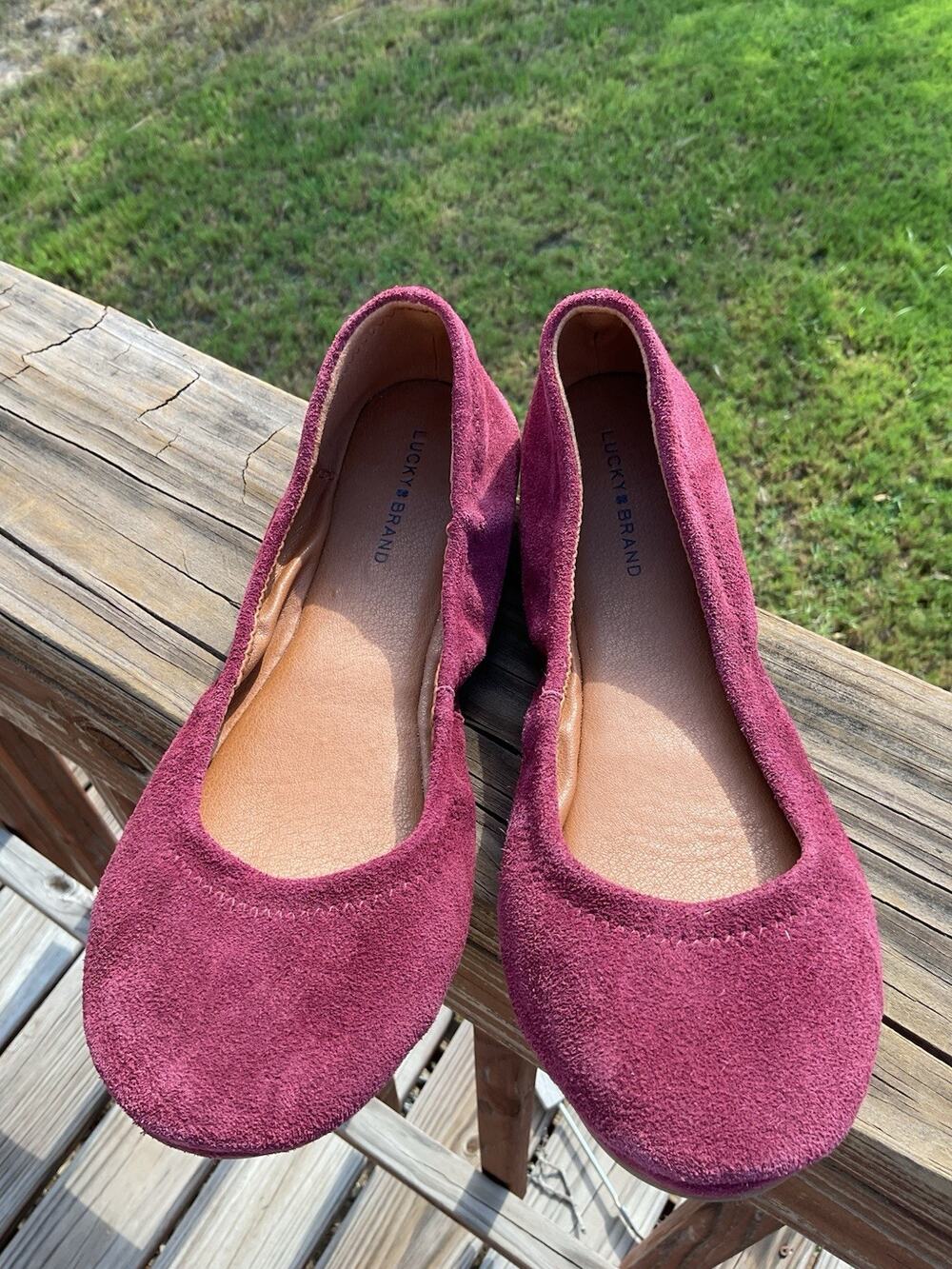 Lucky Brand Lp- Erin Ballet Flats Burgundy Suede Women’s Size 8